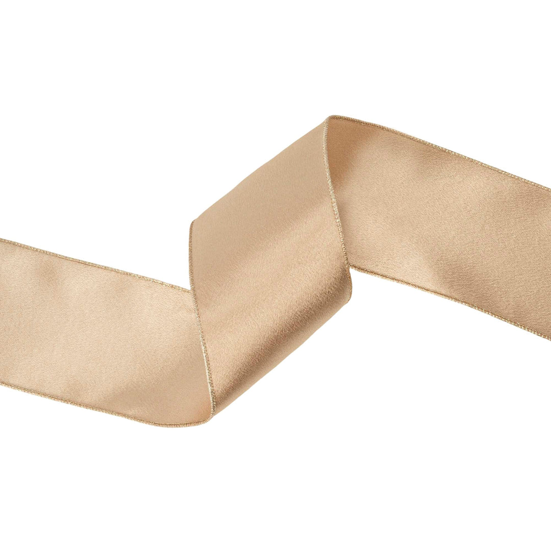 4" Wired Shimmer Satin Ribbon | Gold with Gold Backing | 10 Yard Roll LA Ribbons Wholesale