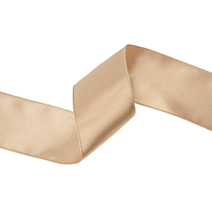 4" Wired Shimmer Satin Ribbon | Gold with Gold Backing | 10 Yard Roll LA Ribbons Wholesale