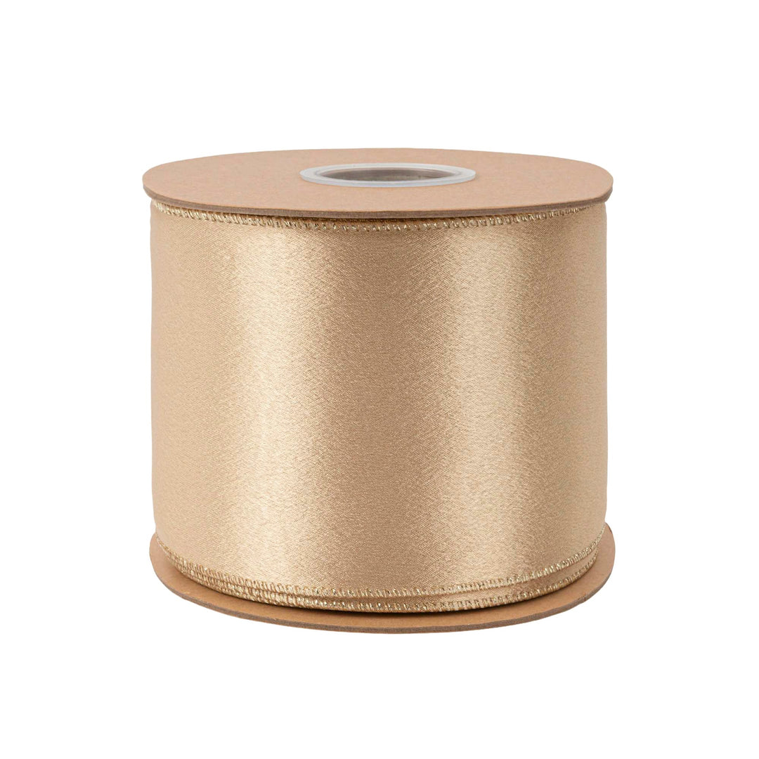 4" Wired Shimmer Satin Ribbon | Gold with Gold Backing | 10 Yard Roll LA Ribbons Wholesale