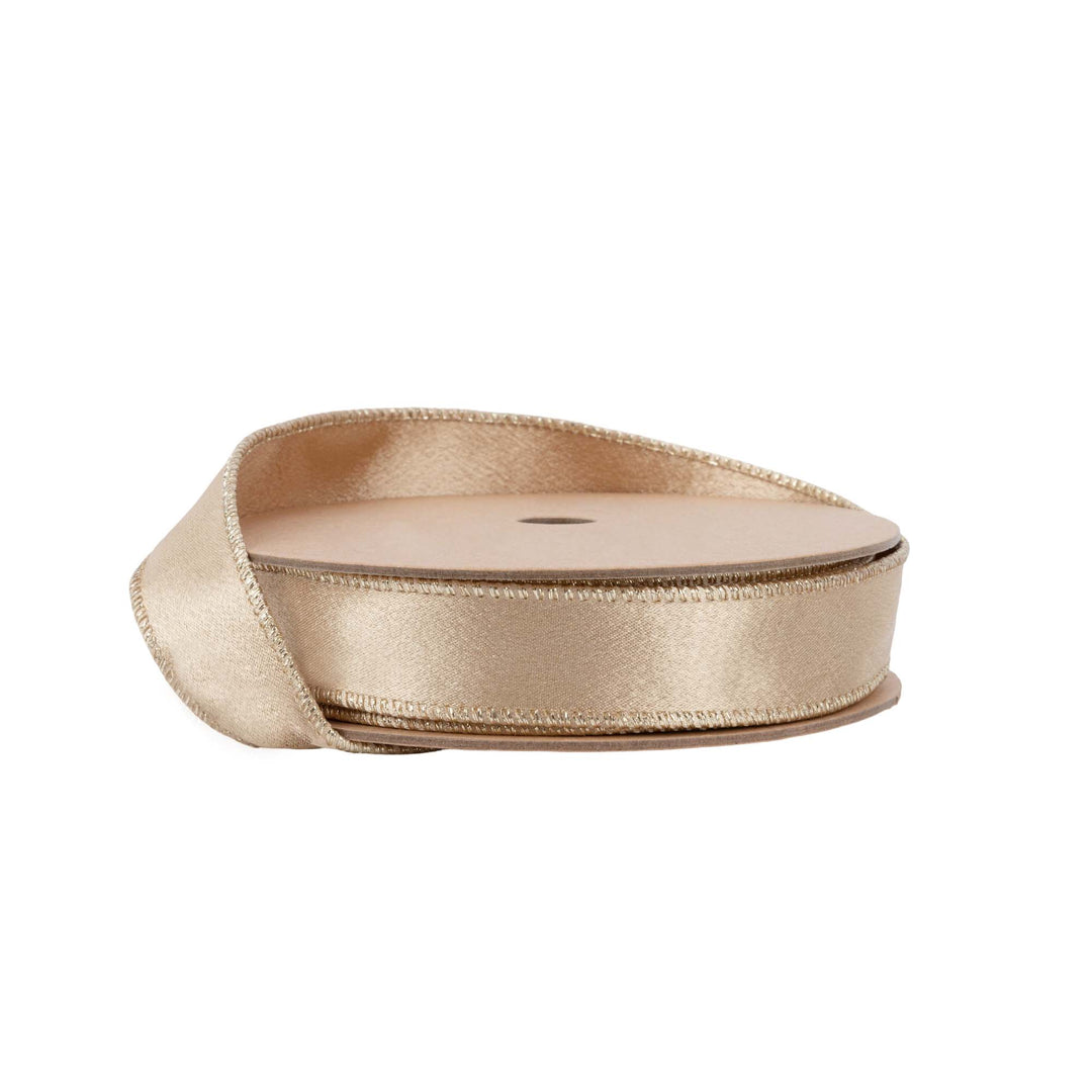 1" Wired Shimmer Satin Ribbon | Gold with Gold Backing | 10 Yard Roll LA Ribbons Wholesale