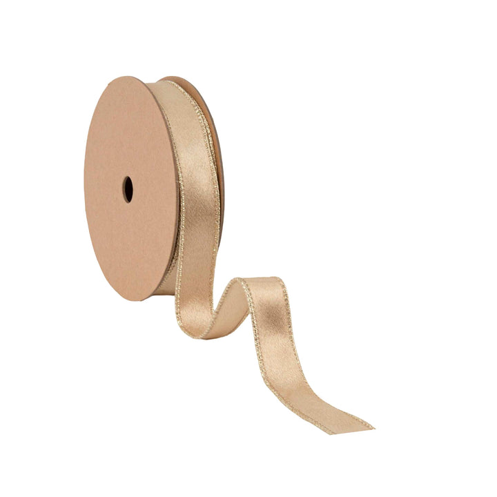 1" Wired Shimmer Satin Ribbon | Gold with Gold Backing | 10 Yard Roll LA Ribbons Wholesale