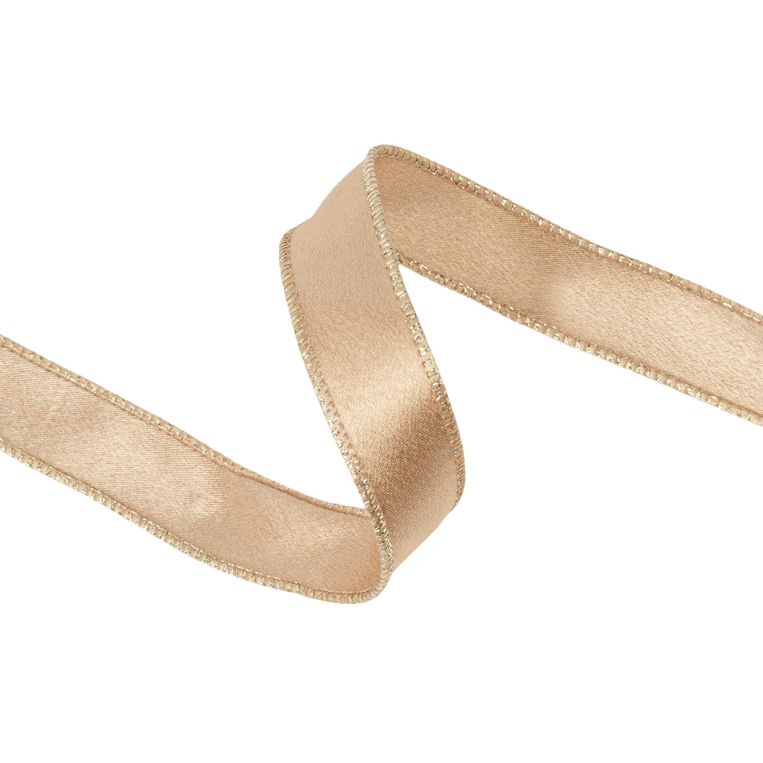 1" Wired Shimmer Satin Ribbon | Gold with Gold Backing | 10 Yard Roll LA Ribbons Wholesale