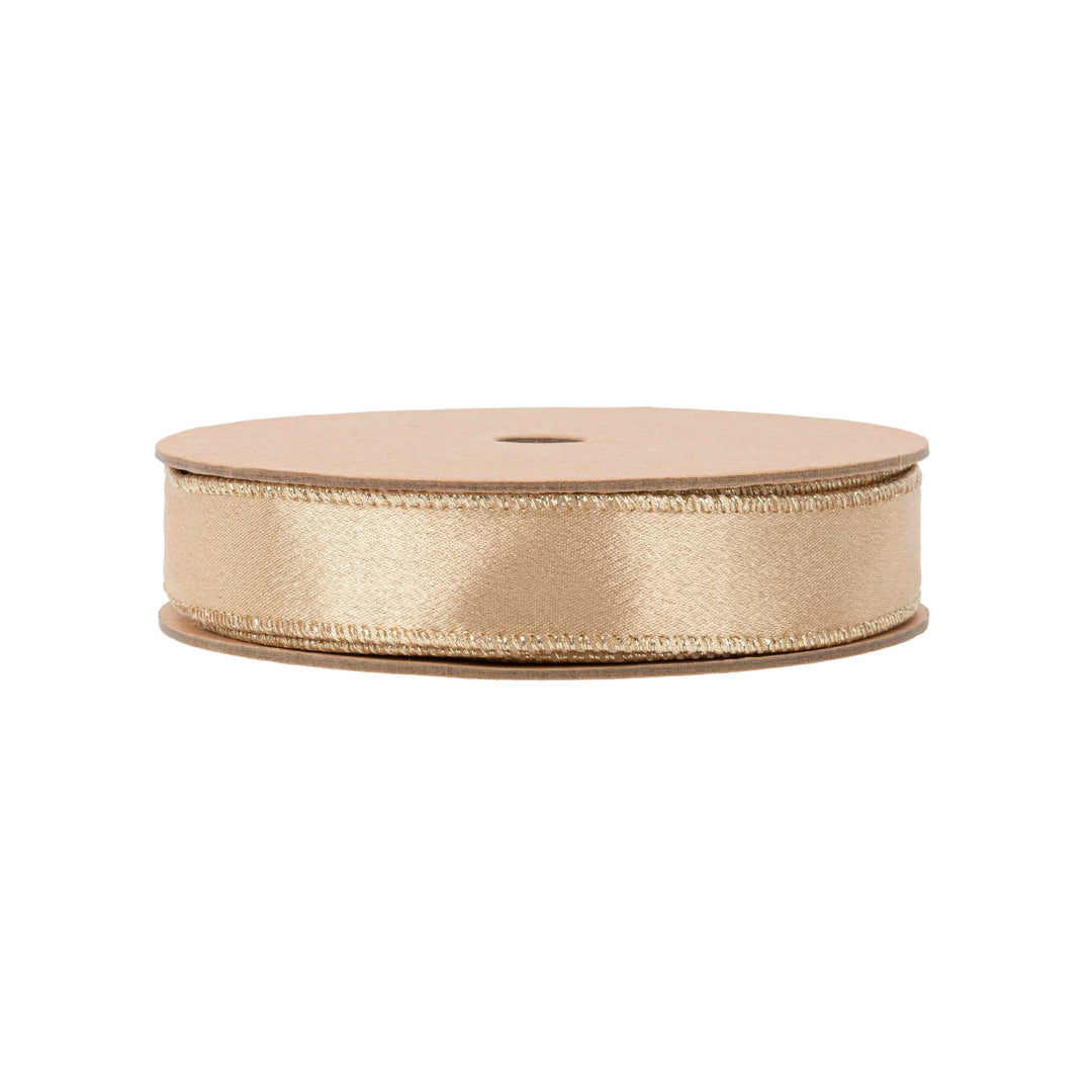 1" Wired Shimmer Satin Ribbon | Gold with Gold Backing | 10 Yard Roll LA Ribbons Wholesale