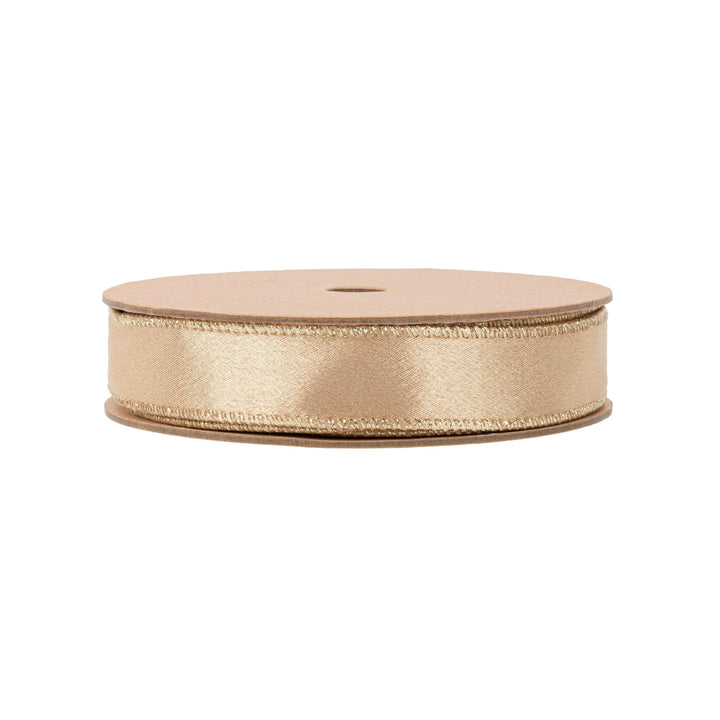1" Wired Shimmer Satin Ribbon | Gold with Gold Backing | 10 Yard Roll LA Ribbons Wholesale