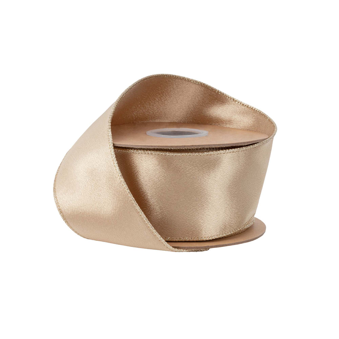 2 1/2" Wired Shimmer Satin Ribbon | Gold with Gold Backing | 10 Yard Roll LA Ribbons Wholesale