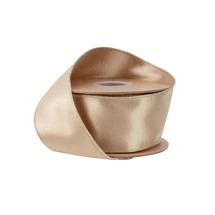 2 1/2" Wired Shimmer Satin Ribbon | Gold with Gold Backing | 10 Yard Roll LA Ribbons Wholesale