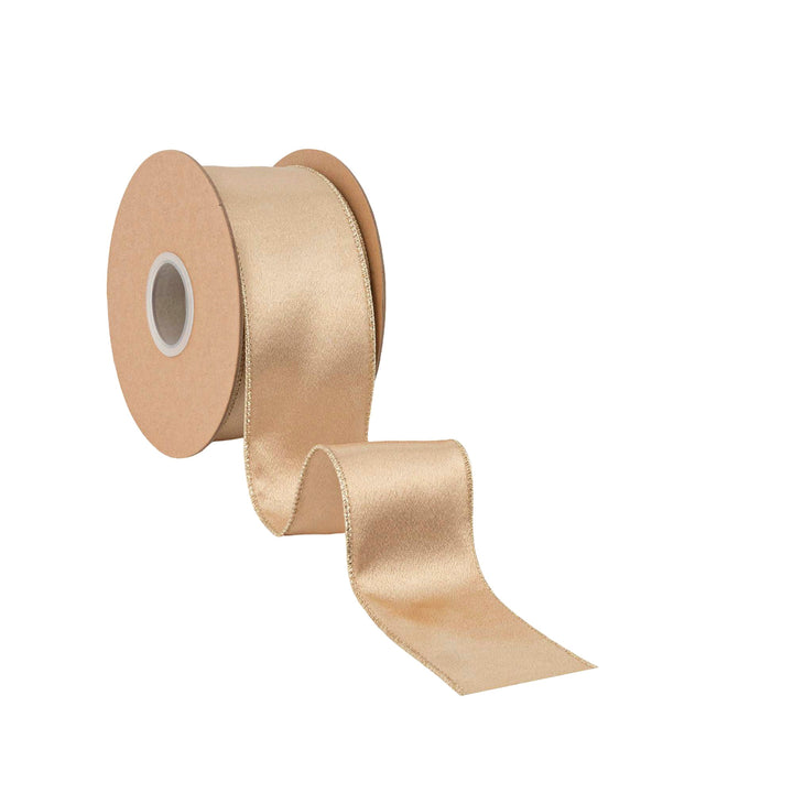 2 1/2" Wired Shimmer Satin Ribbon | Gold with Gold Backing | 10 Yard Roll LA Ribbons Wholesale