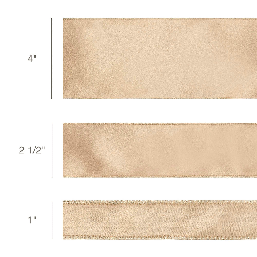 2 1/2" Wired Shimmer Satin Ribbon | Gold with Gold Backing | 10 Yard Roll LA Ribbons Wholesale
