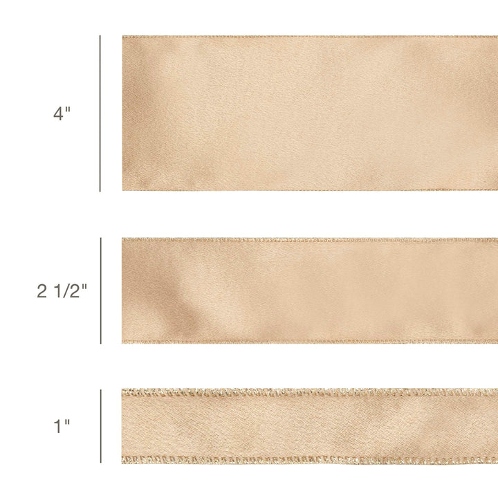 2 1/2" Wired Shimmer Satin Ribbon | Gold with Gold Backing | 10 Yard Roll LA Ribbons Wholesale