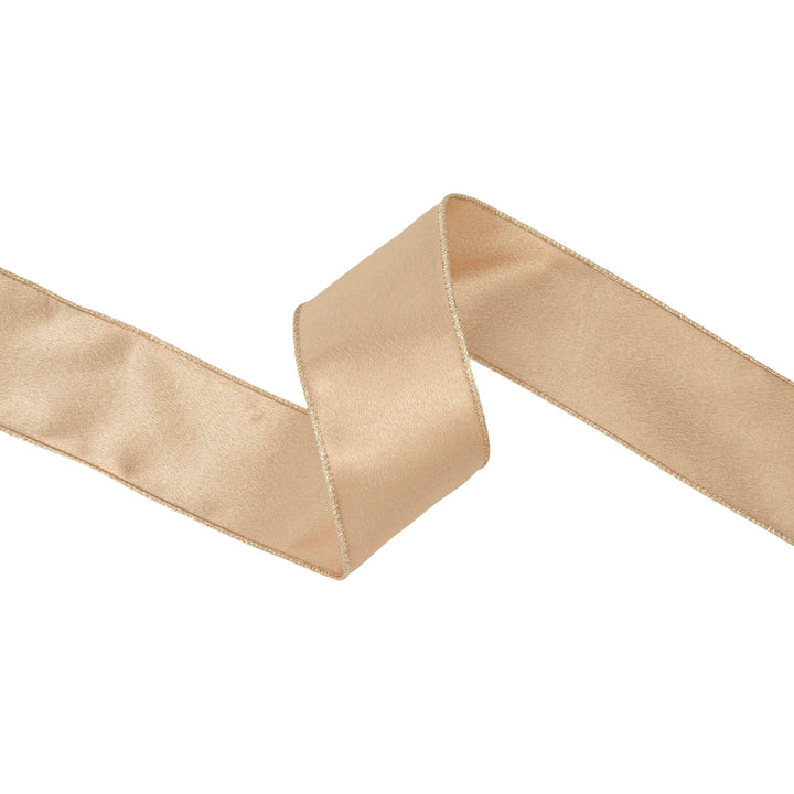 2 1/2" Wired Shimmer Satin Ribbon | Gold with Gold Backing | 10 Yard Roll LA Ribbons Wholesale