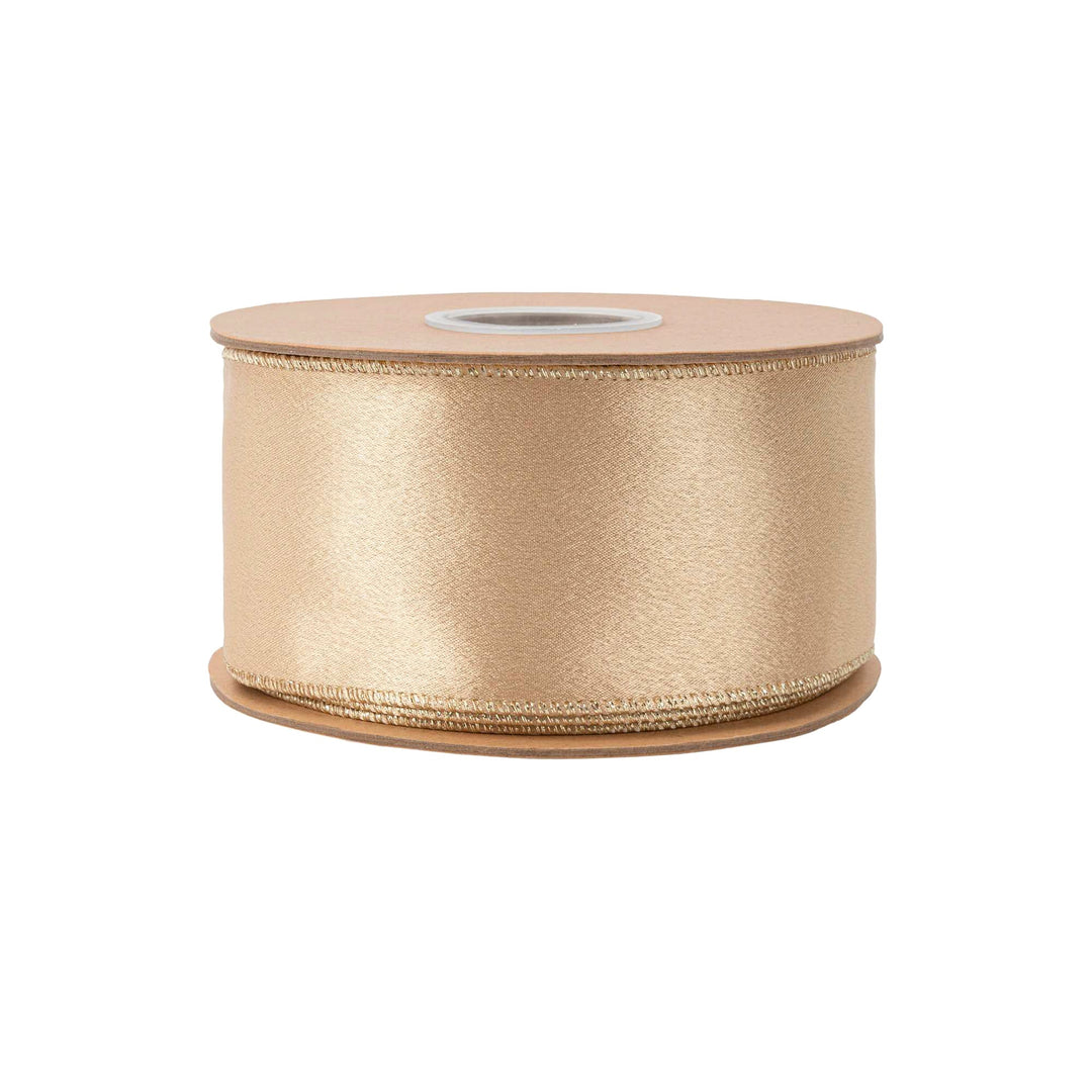 2 1/2" Wired Shimmer Satin Ribbon | Gold with Gold Backing | 10 Yard Roll LA Ribbons Wholesale