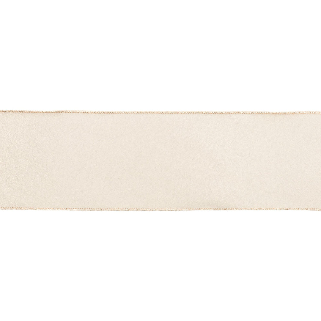4" Wired Shimmer Satin Ribbon | Champagne with Champagne Backing | 10 Yard Roll