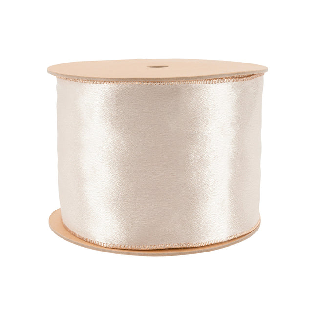 4" Wired Shimmer Satin Ribbon | Champagne with Champagne Backing | 10 Yard Roll LA Ribbons Wholesale