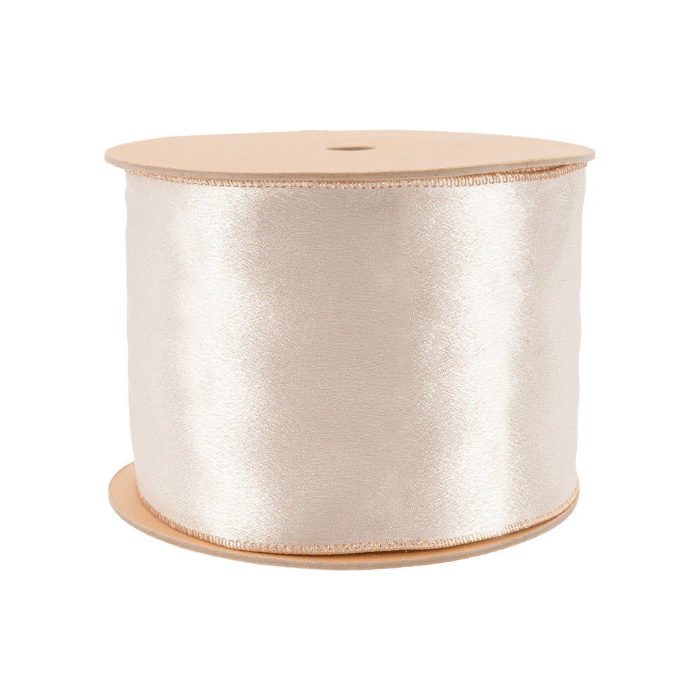 4" Wired Shimmer Satin Ribbon | Champagne with Champagne Backing | 10 Yard Roll LA Ribbons Wholesale