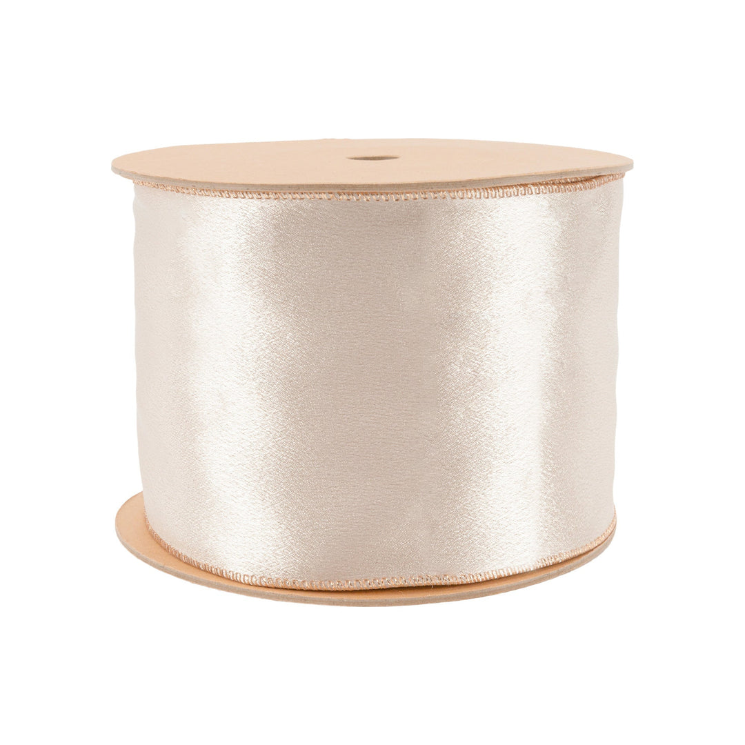 4" Wired Shimmer Satin Ribbon | Champagne with Champagne Backing | 10 Yard Roll