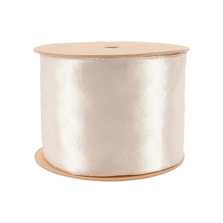 4" Wired Shimmer Satin Ribbon | Champagne with Champagne Backing | 10 Yard Roll