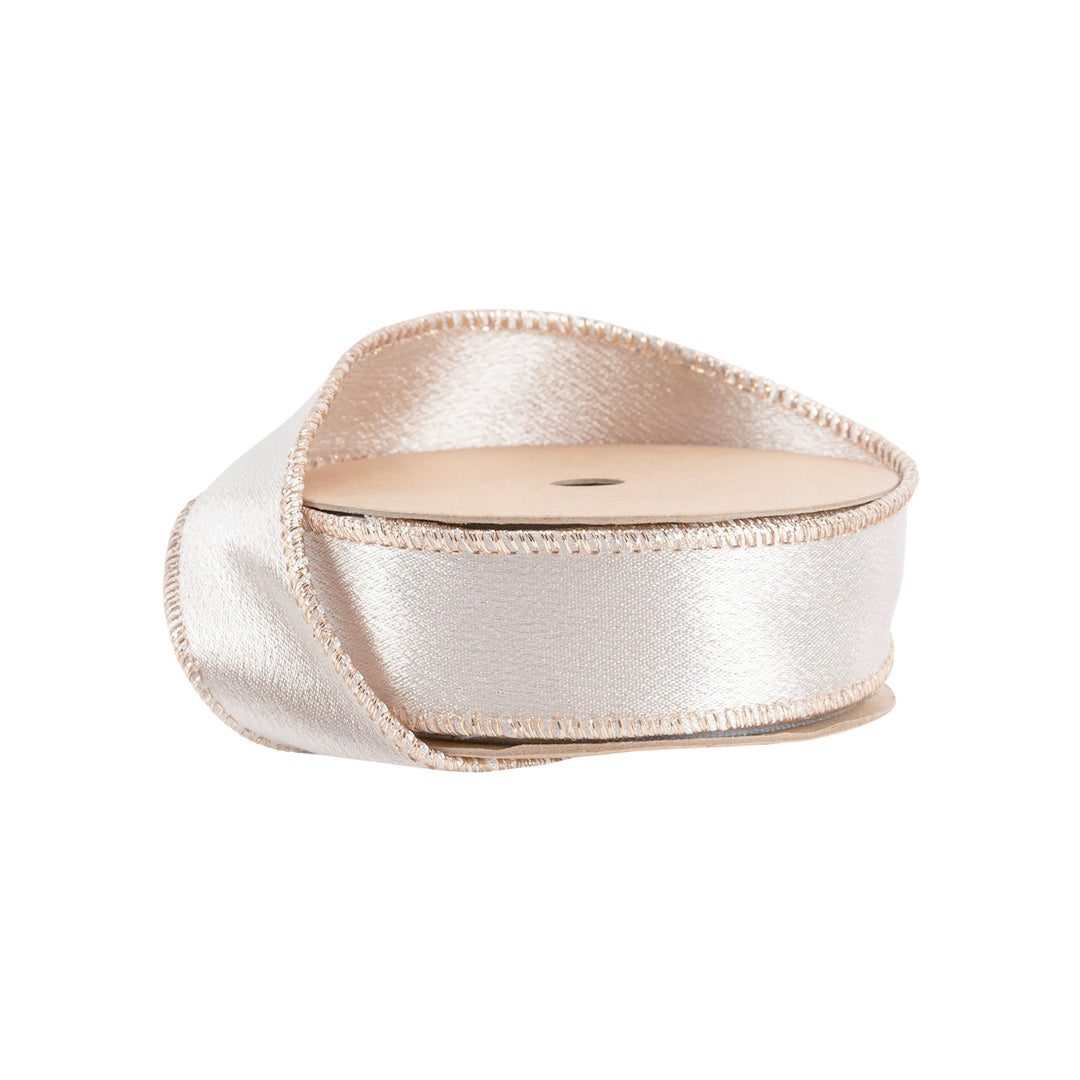 1" Wired Shimmer Satin Ribbon | Champagne with Champagne Backing | 10 Yard Roll LA Ribbons Wholesale