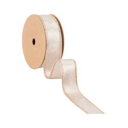 1" Wired Shimmer Satin Ribbon | Champagne with Champagne Backing | 10 Yard Roll LA Ribbons Wholesale