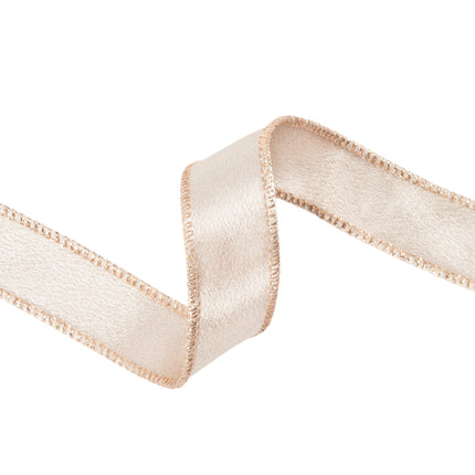 1" Wired Shimmer Satin Ribbon | Champagne with Champagne Backing | 10 Yard Roll LA Ribbons Wholesale