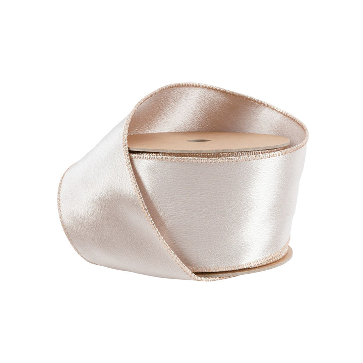 2 1/2" Wired Shimmer Satin Ribbon | Champagne with Champagne Backing | 10 Yard Roll