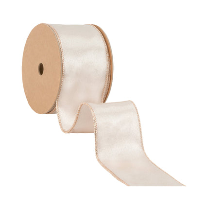 2 1/2" Wired Shimmer Satin Ribbon | Champagne with Champagne Backing | 10 Yard Roll LA Ribbons Wholesale