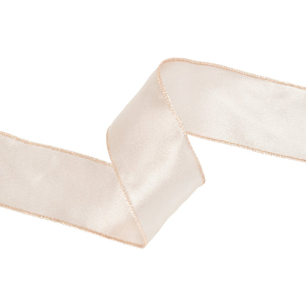 2 1/2" Wired Shimmer Satin Ribbon | Champagne with Champagne Backing | 10 Yard Roll LA Ribbons Wholesale