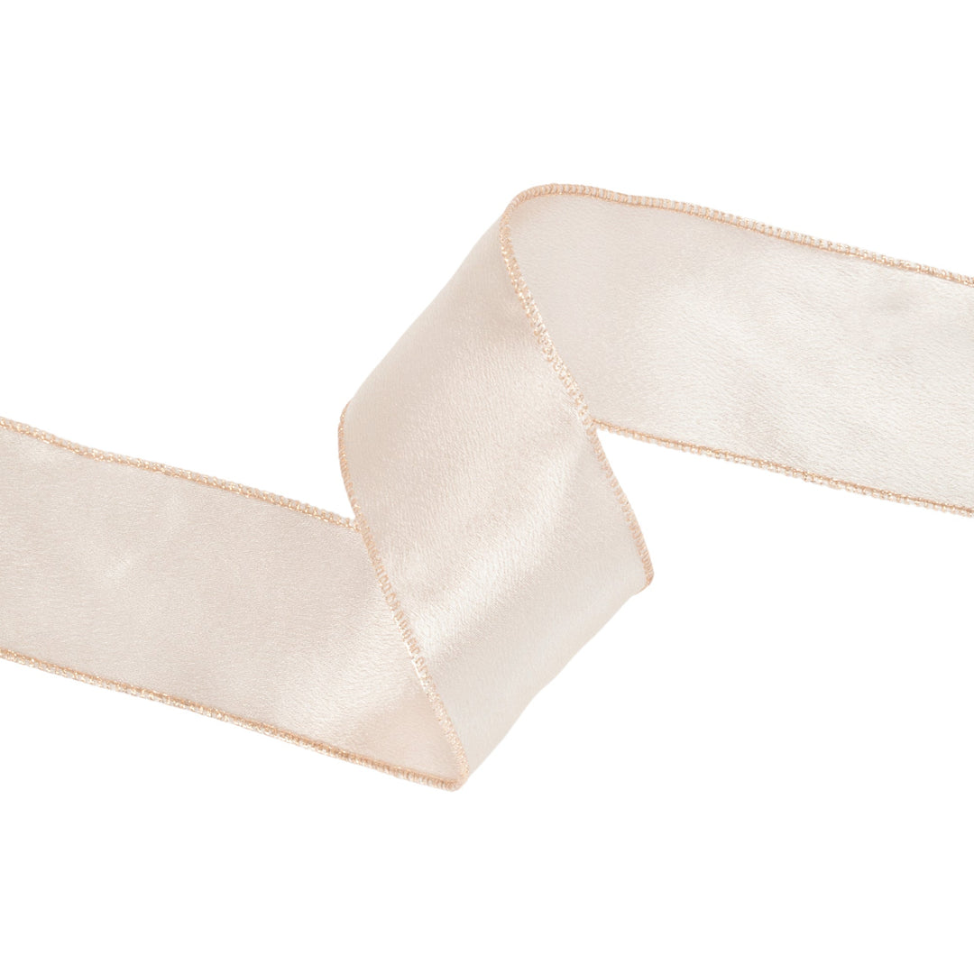 2 1/2" Wired Shimmer Satin Ribbon | Champagne with Champagne Backing | 10 Yard Roll