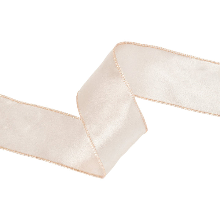 2 1/2" Wired Shimmer Satin Ribbon | Champagne with Champagne Backing | 10 Yard Roll