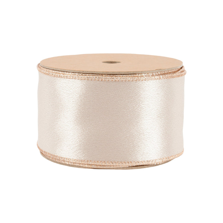 2 1/2" Wired Shimmer Satin Ribbon | Champagne with Champagne Backing | 10 Yard Roll
