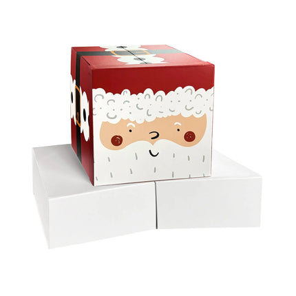 A gift box set with a red Santa-themed box and two white boxes, ideal for Christmas gift-giving.