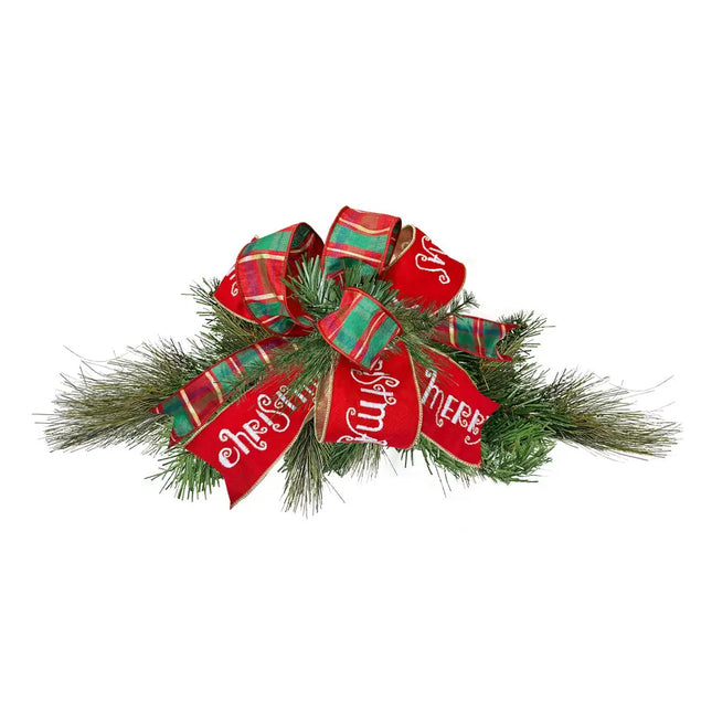 4" Wired Ribbon | Merry Christmas Embroidered on Red Canvas w/ Tissue Backing | 5 Yard Roll LaRibbons and Crafts
