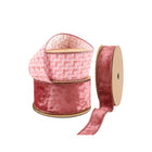 Three spools of wired-edge ribbons: tweed pink, 1