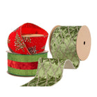 Christmas Ribbons: Red Tree & Snow, Green-Red Velvet Glitter, Green Velvet Gold Grid, Exquisite.