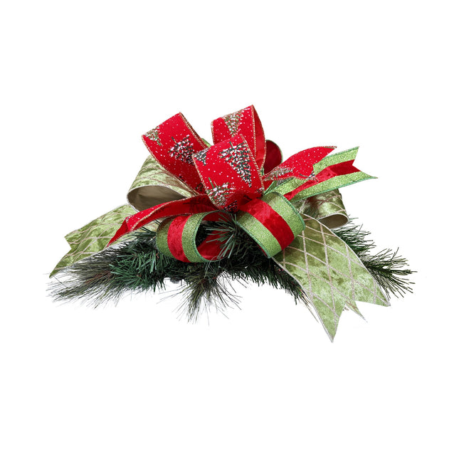 2 1/2" Wired Ribbon | Green Glitter with Red Velvet Stripe | 10 Yard Roll LaRibbons Wholesale