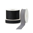 Black ribbed ribbon, black-white striped ribbed ribbon & black ribbon with white trim (on spools)