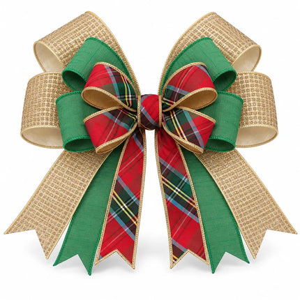 1 1/2" Christmas Plaid and 2 1/2" Forest Green Dupioni wit 4" Gold Sparkle Wired Ribbon Bundle | 3 Rolls | 30 Yards