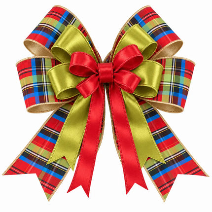 4" Gold Fused Plaid and 2 1/2" Moss with 1" Red Shimmer Satin Wired Ribbon Bundle | 3 Rolls | 30 Yards