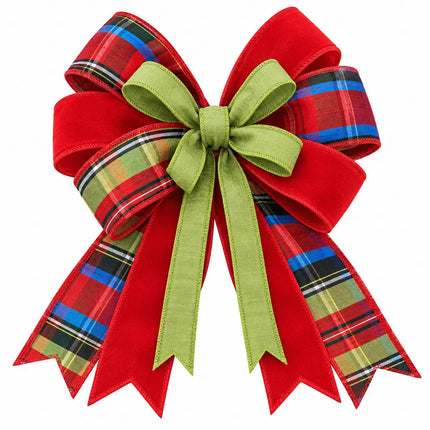 2 1/2" Red Plaid and 2 1/2" Red Metallic Fused and 1" Green Apple Dupioni Wired Ribbon Bundle | 3 Rolls | 30 Yards