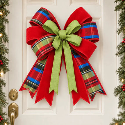 2 1/2" Red Plaid and 2 1/2" Red Metallic Fused and 1" Green Apple Dupioni Wired Ribbon Bundle | 3 Rolls | 30 Yards