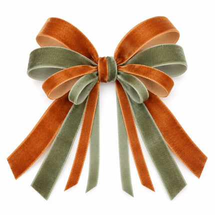3/8" and 1" Cognac Velvet with 3/8" and 1" Olive Velvet Ribbon Bundle | 4 Rolls | 40 Yards