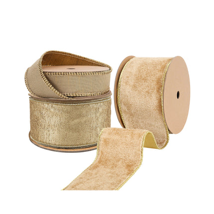3 Rolls of Gold Shimmery Wired Ribbon, Textured Fabric with Subtle Sheen, Ideal for Festive & Luxury Projects.