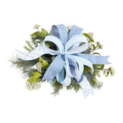 Baby Blue Bows and Light Blue Ticking Stripe with Blue Linen 3 Rolls |30 Yards