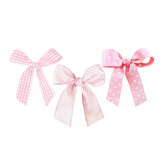 Pink Polka Dot Grosgrain & Gingham Ribbon & Wired Woven Dots Ribbon Bundle |3 Rolls |60 Yards