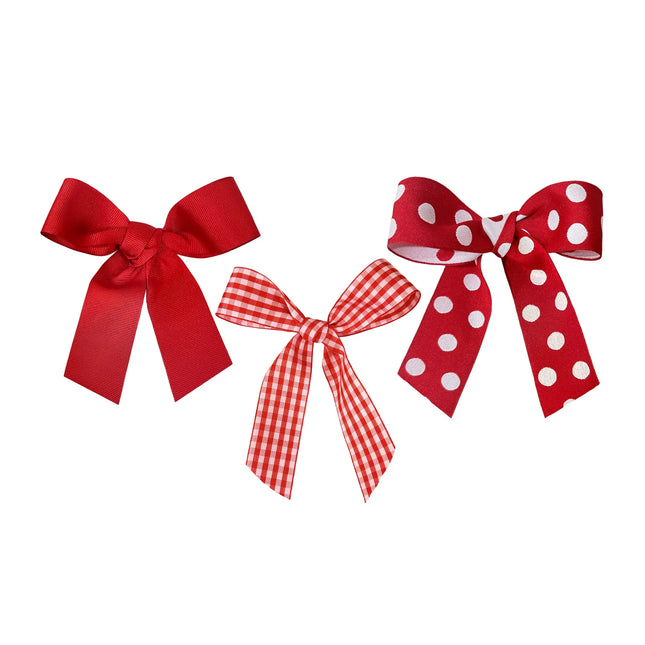 Red Double-Sided Jacquard Ribbon Polka Dot & Gingham & Textured Grosgrain Ribbon Bundle|3 Rolls |85 Yards