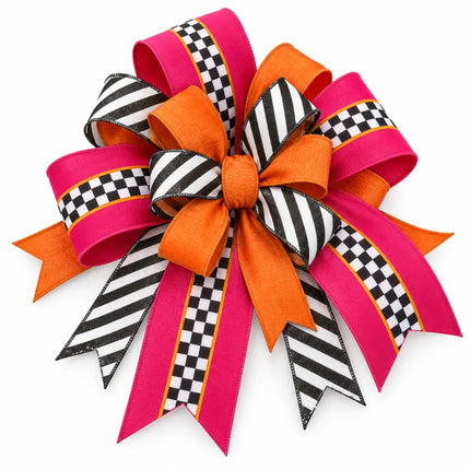 4" Wired Velvet Pink/Orange/Check Stripe and 2 1/2" Glitter Diagonal Stripe with 2 1/2" Orange Dupioni Ribbon Bundle | 3 Rolls | 30 Yards