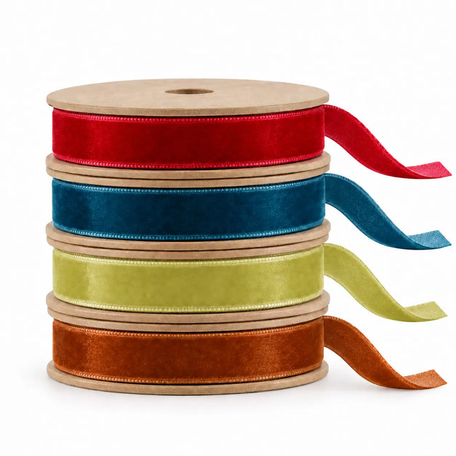 3/8" Harvest Velvet Magenta/Cognac/Bayleaf/Peacock Ribbon Bundle | 4 Rolls | 40 Yards