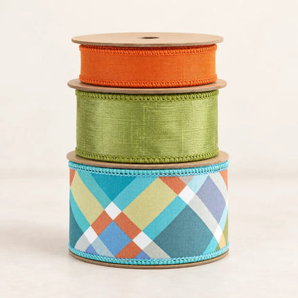 2 1/2" Bias and 2 1/2" Green Apple with 1" Burnt Orange Dupioni Ribbon Bundle | 3 Rolls | 30 Yards