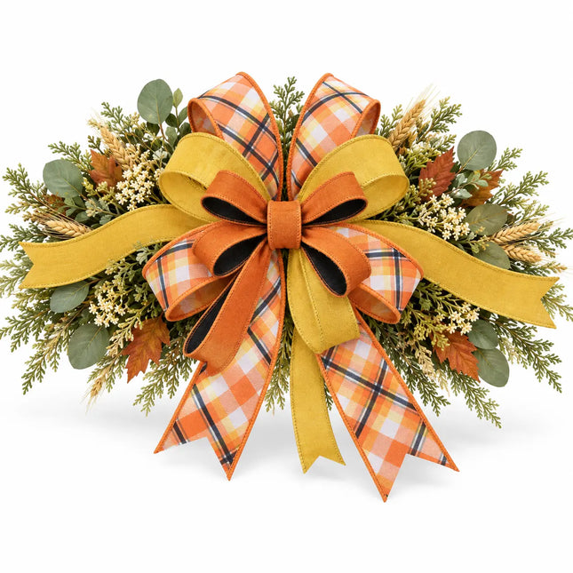 2 1/2" Halloween Bias Plaid and 1 1/2" Double Fused with 2 1/2" Gold Dupioni Ribbon Bundle | 3 Rolls | 30 Yards