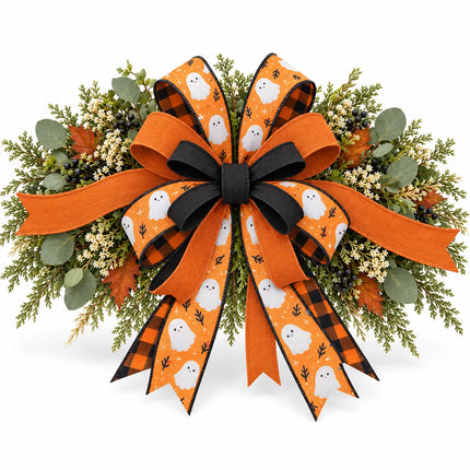2 1/2" Canvas Ghost/Check and 2 1/2" Burnt Orange with 1" Black Dupioni Ribbon Bundle | 3 Rolls | 30 Yards