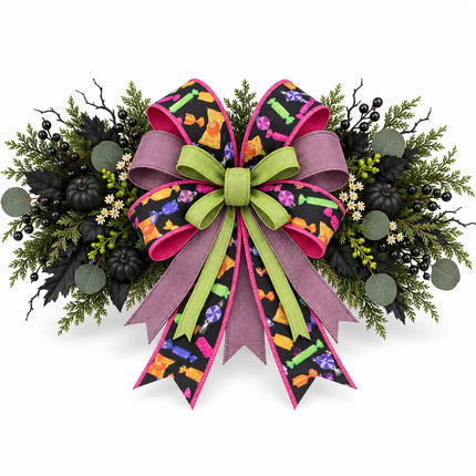 4" Halloween Candy and 2 1/2" Amethyst with 1" Green Apple Dupioni Ribbon Bundle | 3 Rolls | 30 Yards